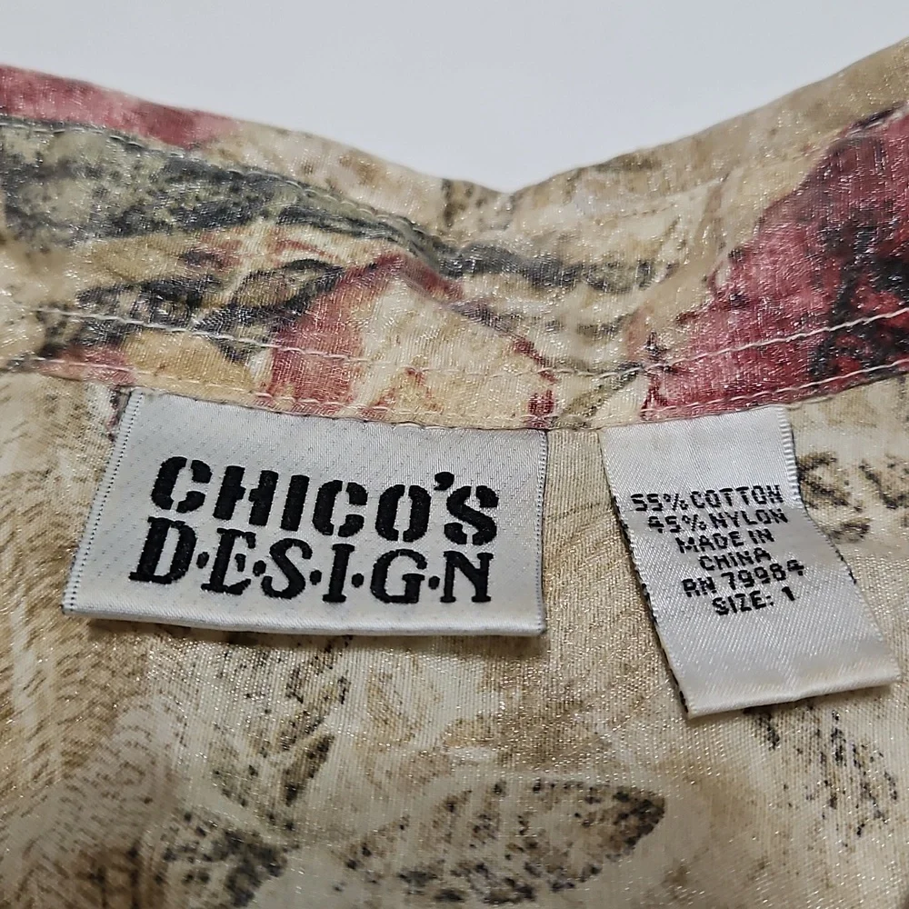 Chico's Design Shimmering Gold Floral Women's Jacket Style Shirt Size 1 #1031 - Picture 10 of 16